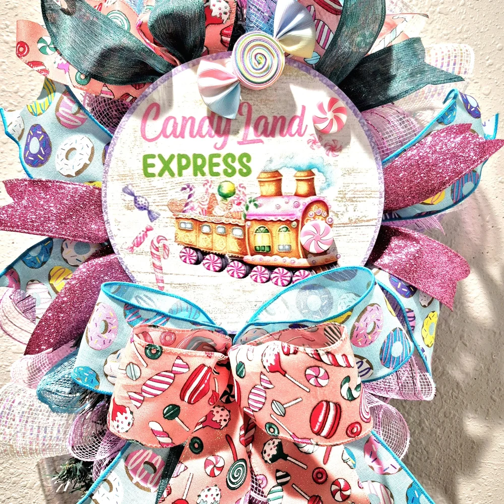 Candy Land Express Holiday Wreath - Pink, Blue, and White